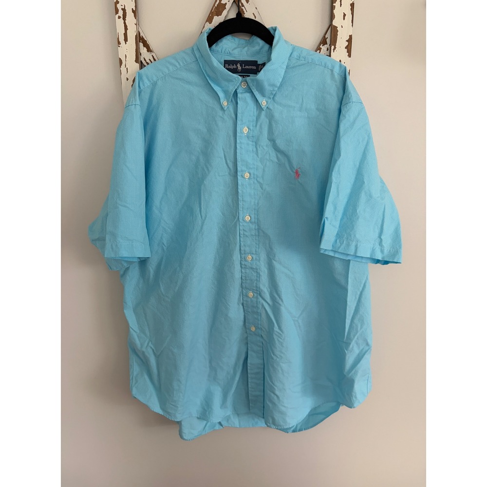 Ralph Lauren Shirt Men's XL Blue Gingham Plaid Classic Fit Preppy Pink Pony